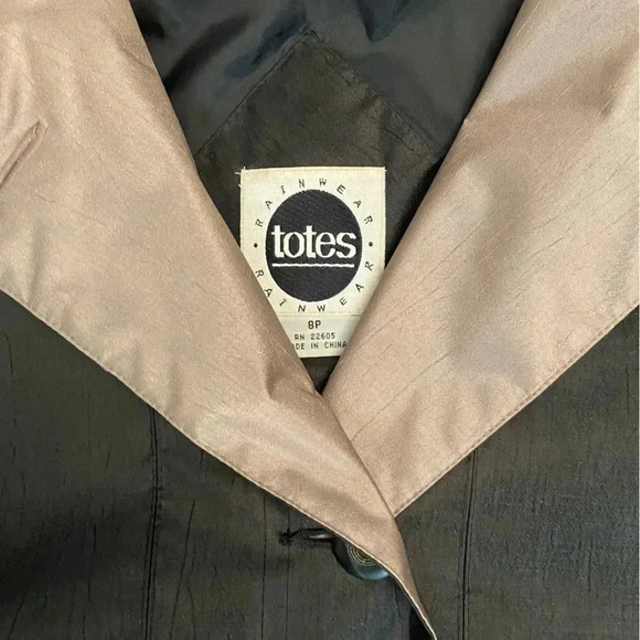 Totes Rainwear Women’s Trenchcoat Raincoat Size 8P Black Pewter Collar Classic - Picture 2 of 11